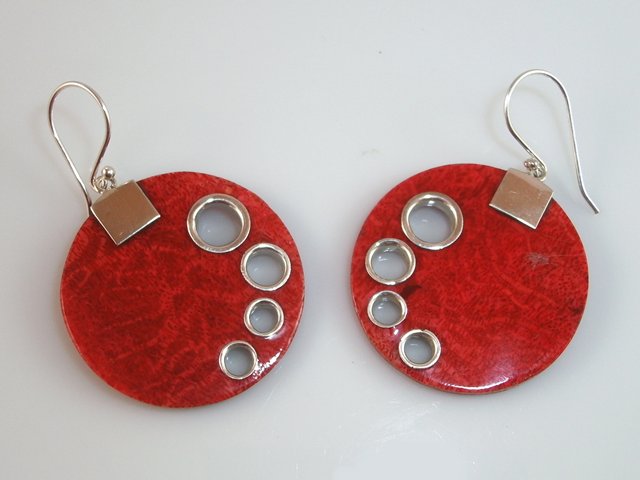 Pendientes concha coral y Plata de ley
