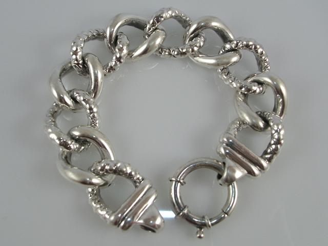 Pulsera de Plata de Ley con eslabones lisos y grabados