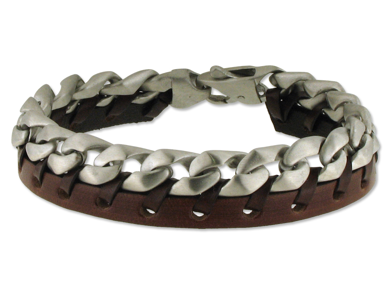 Pulsera Liska de Piel marron y Acero inox mate