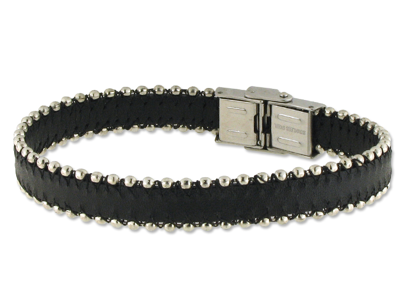 Pulsera de Piel con bolitas de Acero inoxidable