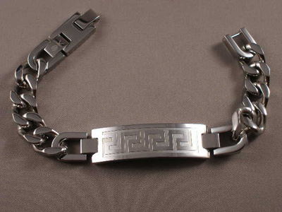 Pulsera de Acero inoxidable Placa con Greca Laser