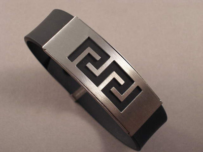 Pulsera de Caucho con placa Greca y Acero