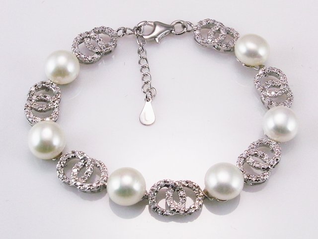 Pulsera de Plata Rodiada con Perlas y Circonitas