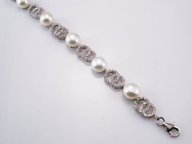 Pulsera de Plata Rodiada con Perlas y Circonitas 1