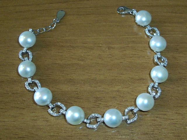 Pulsera de Perlas y Circonitas de Plata Rodiada