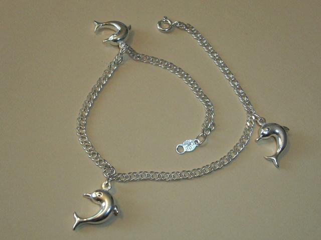 Tobillera de Plata de Ley con delfines