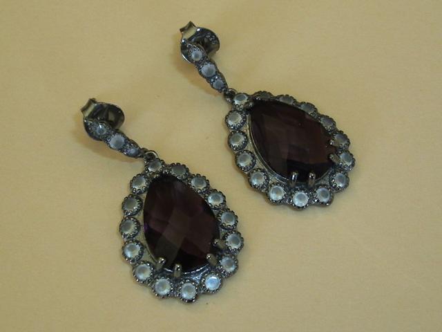 Pendientes de Plata y Rutenio con Piedra Amatista facetada