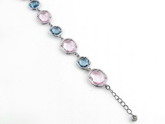 Pulsera de Plata Rodiada con cristales azules y rosas 1