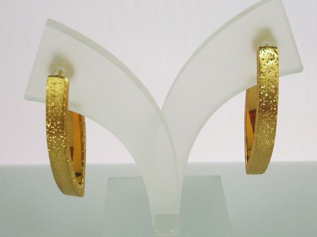 Pendientes Aro Plata dorada diamantada oval 3