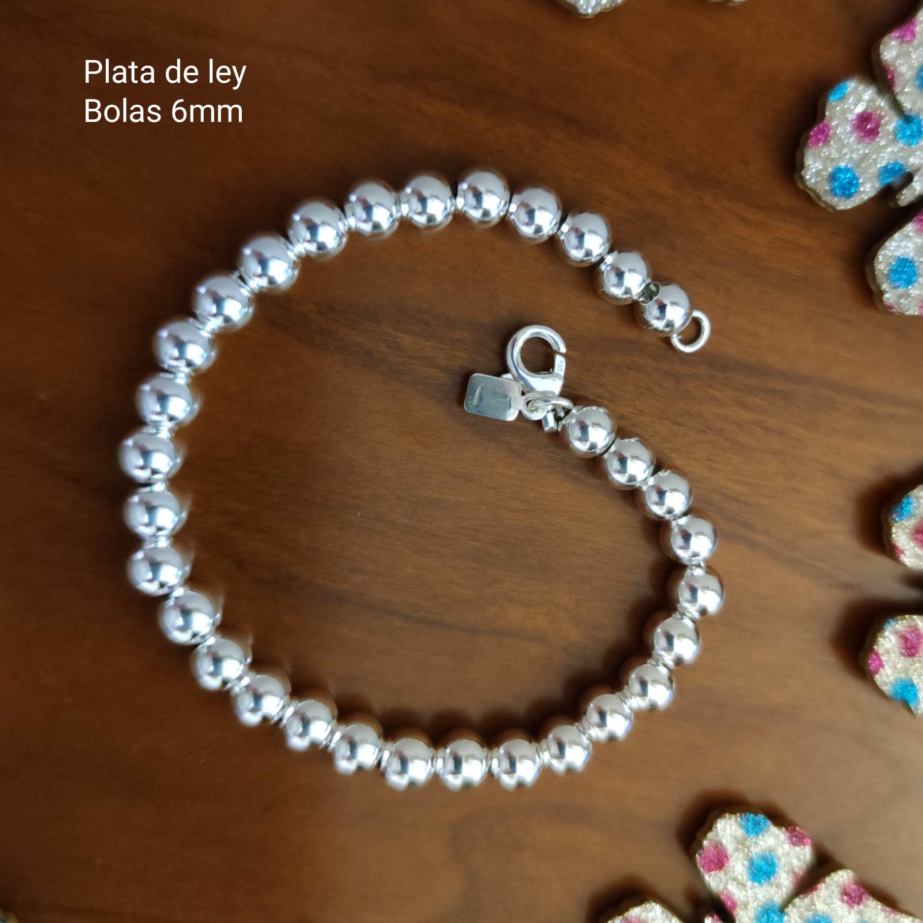 Pulsera de bolas de Plata de ley en 6 Mm. 1