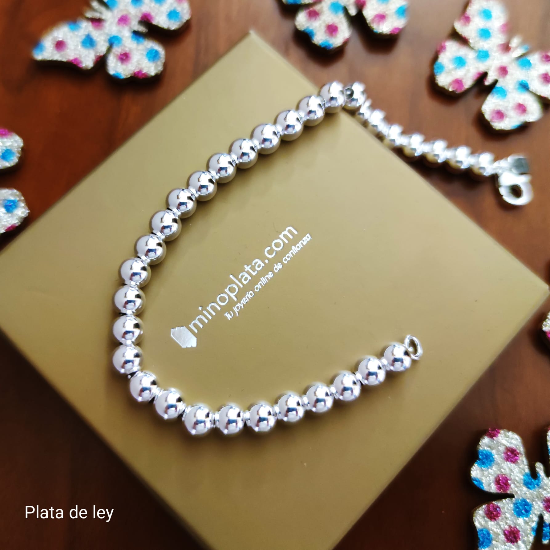 Pulsera de bolas de Plata de ley en 6 Mm. 3