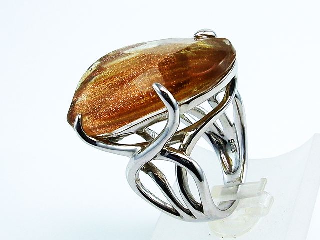 Sortija de Plata rodiada con Piedra de Cuarzo rutilado 1
