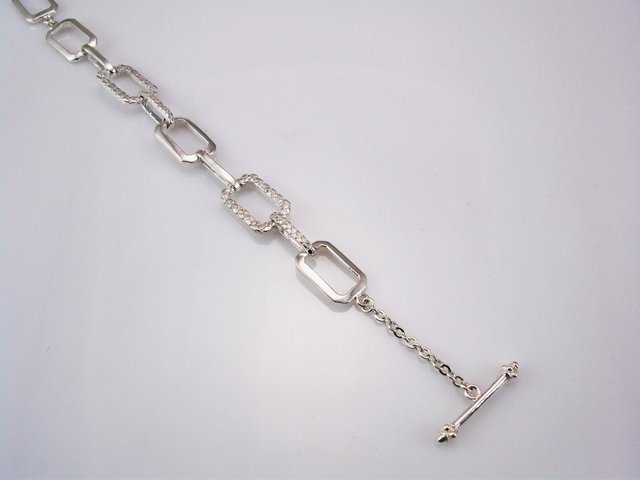 Pulsera de Plata Eslabones Lisos y Circonitas 1