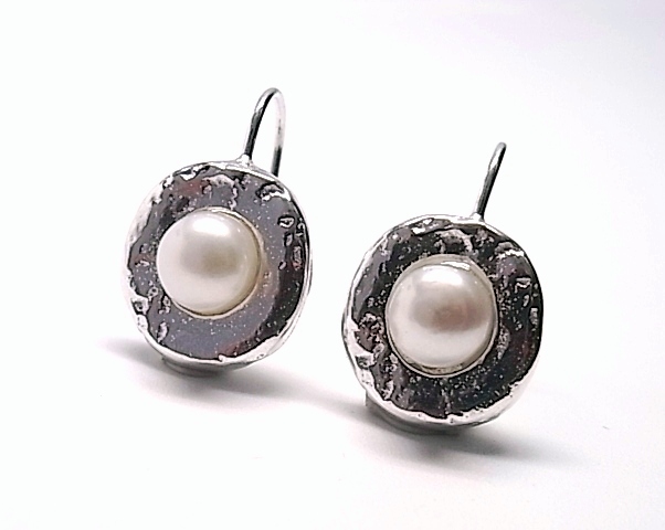 Pendientes de Plata con Perla boton hipi