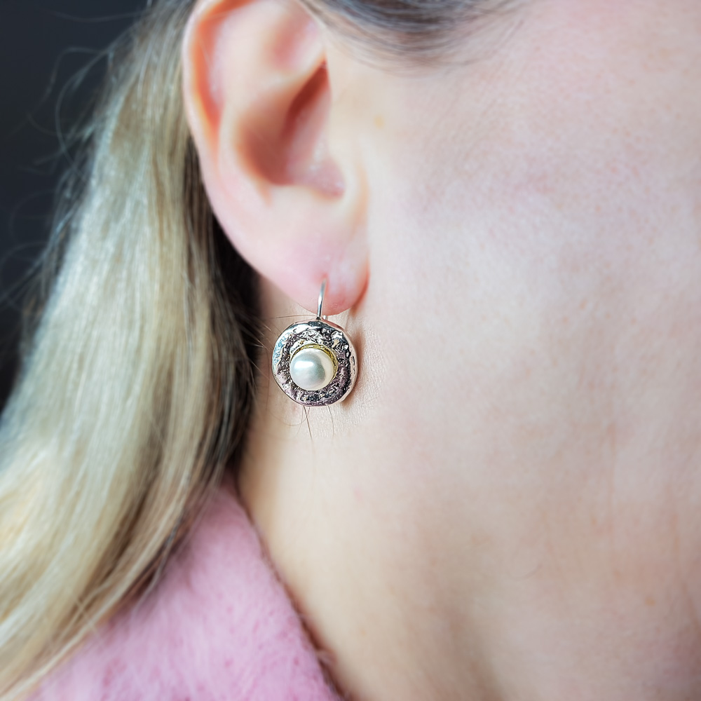 Pendientes de Plata con Perla boton hipi 1