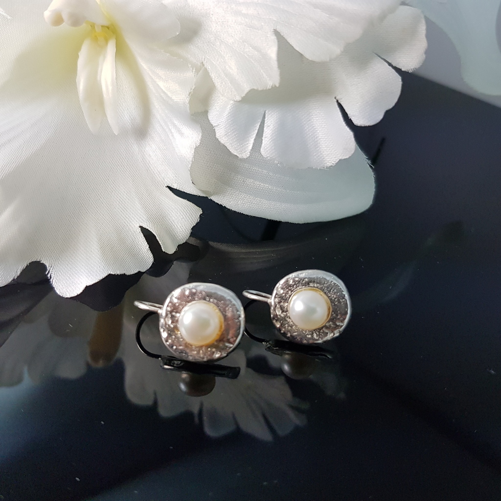 Pendientes de Plata con Perla boton hipi 2