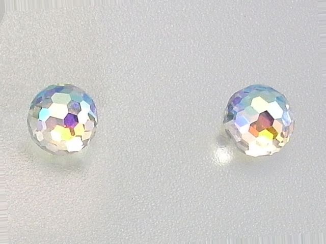Pendientes bolas cristal tornasol 6 Mm. y Plata de ley