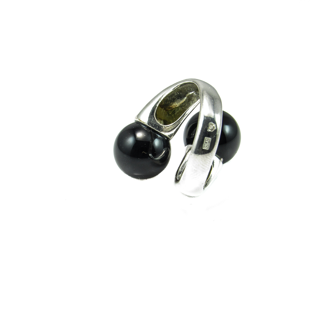 Anillo de Plata con Bolas negras de 12 Mm._1