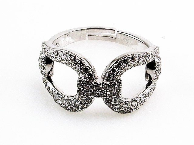 Anillo ajustable estribos de Plata rodiada y Circonitas micro