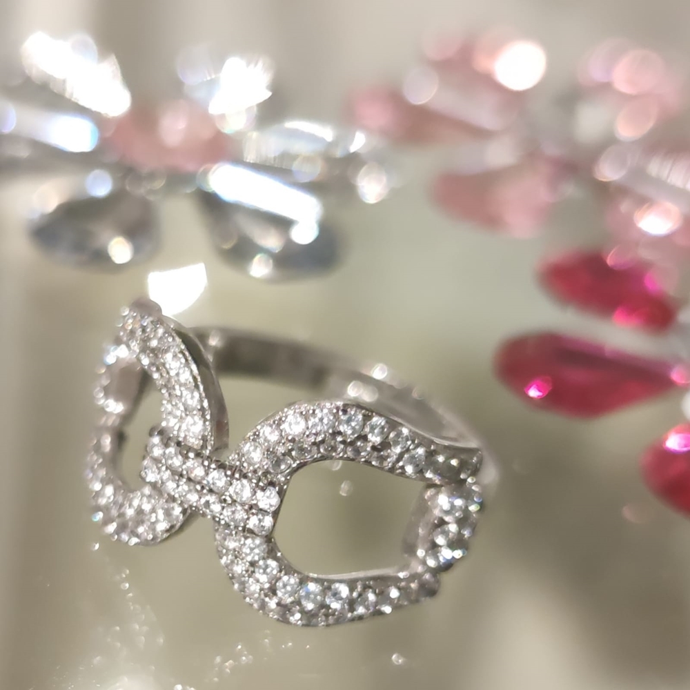 Anillo ajustable estribos de Plata rodiada y Circonitas micro 1
