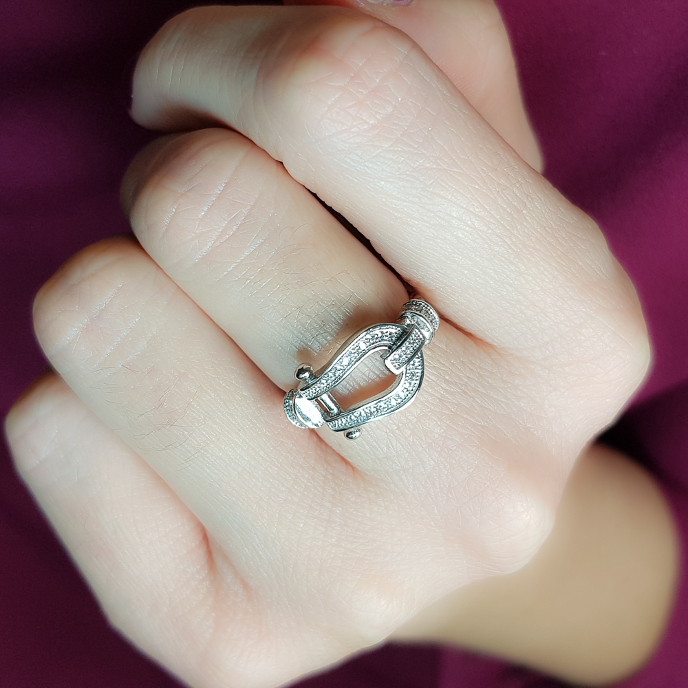 Anillo estribo de Plata rodiada con Circonitas micro 1