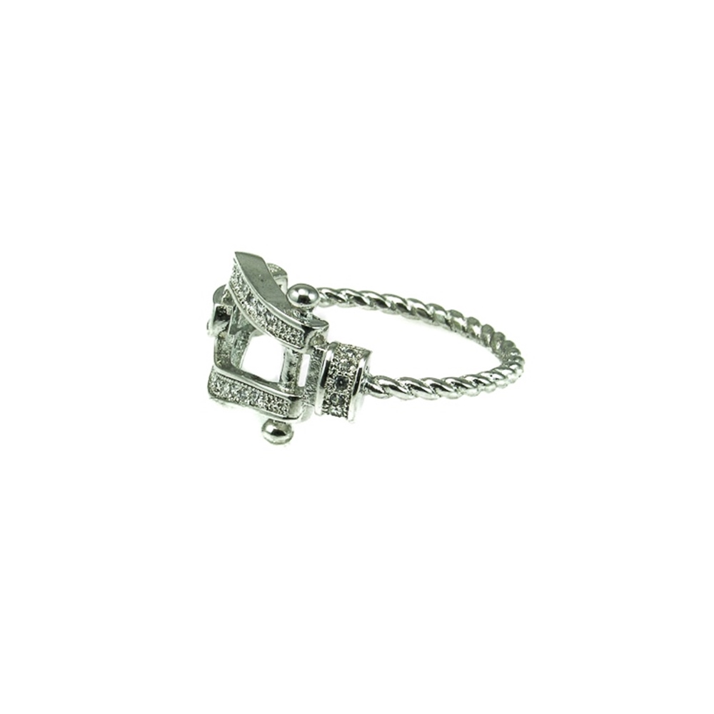 Anillo estribo de Plata rodiada con Circonitas micro 4