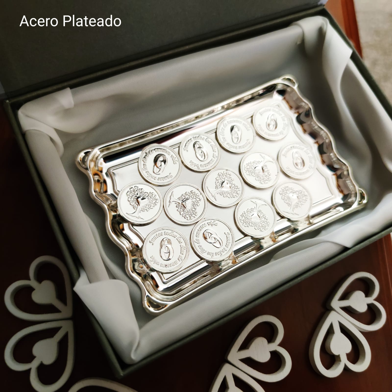 Arras de Acero Plateado + Bandeja + Estuche 5