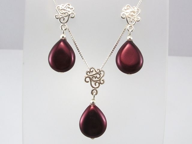 Conjunto Perlas de nacar granate y Plata de ley