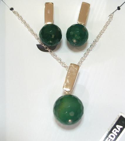Conjunto de Pendientes y Colgante de Plata y Agata verde