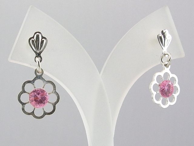 Pendientes galleta de Plata de ley con Circonitas rosas