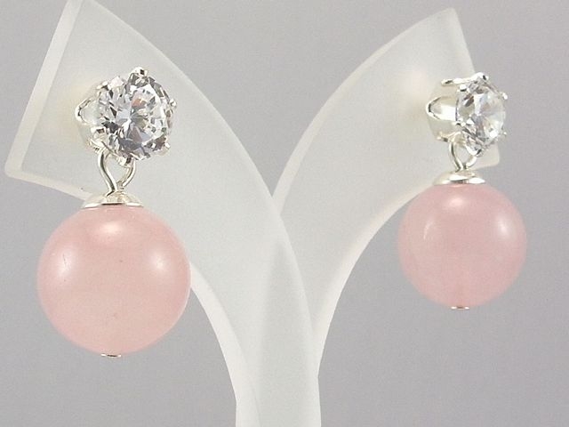 Pendientes Cuarzo rosa y Circonitas de Plata de ley
