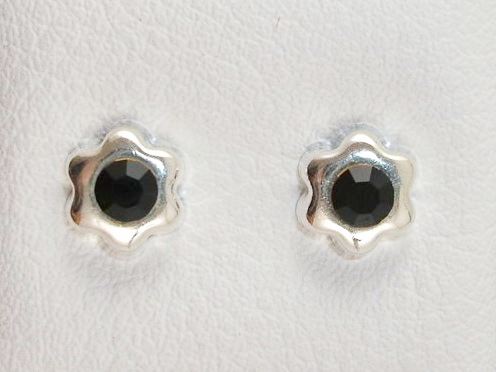 Pendientes de flor Plata y cristal negro