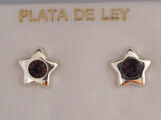 Pendientes estrella con cristal morado y Plata de ley