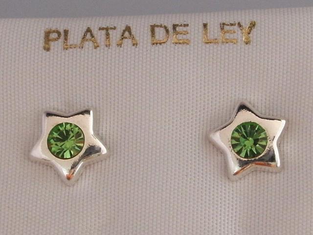 Pendientes Plata de ley estrella con cristal verde