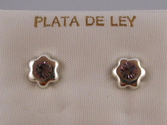 Pendientes de flor en Plata con cristal rosa