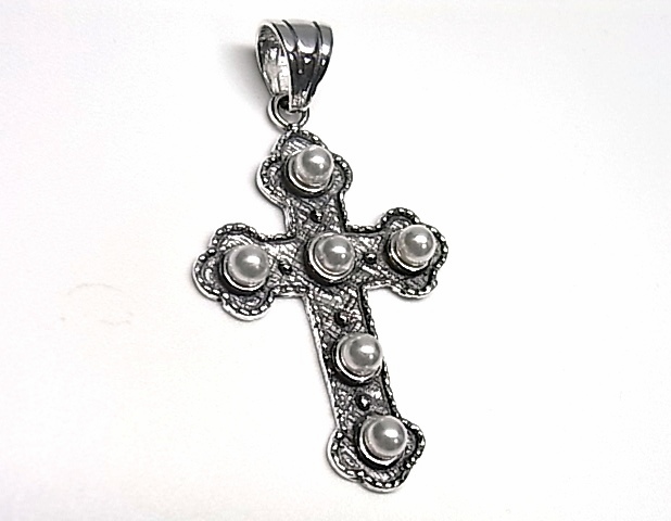 Crucifijo de Plata de ley vieja con perlas