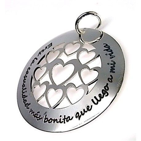 Colgante corazones calados grabado de Plata