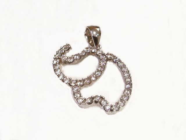 Colgante de Plata Rh Elefante de la Buena Suerte con Circonitas