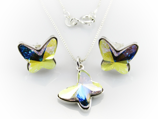 Juego Pendientes y Gargantilla Mariposa Swarovski y Plata