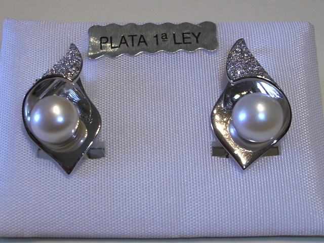 Pendientes Caracola de Plata con Perla y Circonitas
