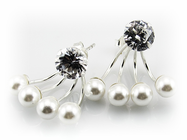 Pendientes dobles con Perlas, Plata y Circonitas
