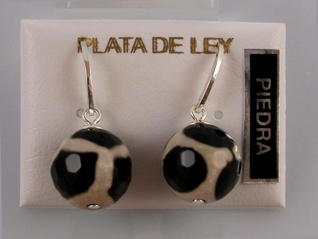Pendientes bola Agata etnica y Plata de ley