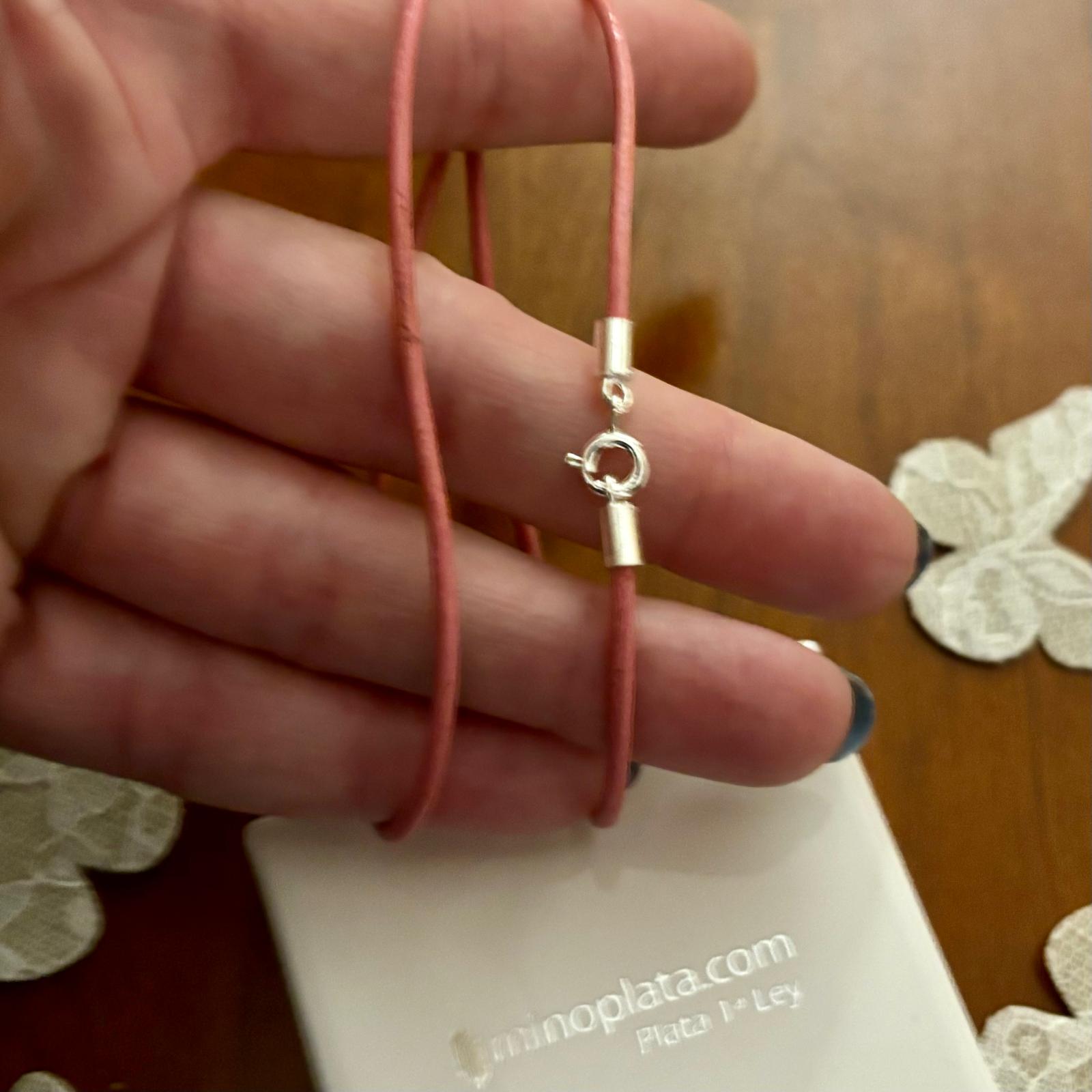 Cordon de Piel rosa claro y Plata de ley 40 Cm. 4