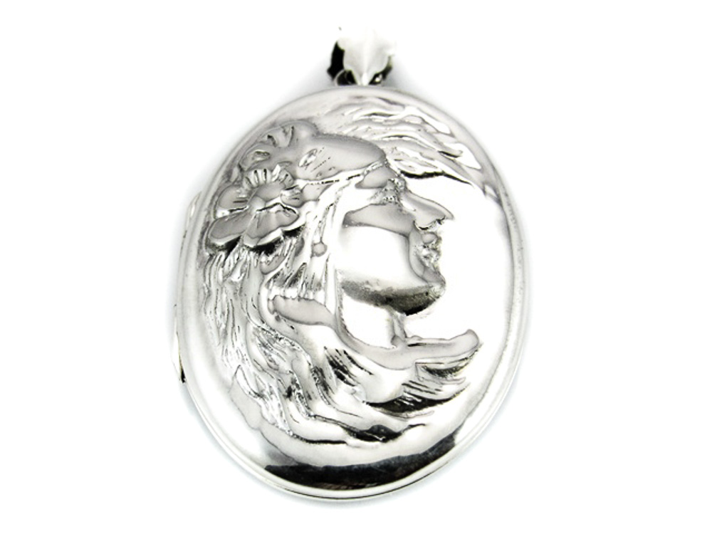Colgante guardapelos ovalado de Plata relieve
