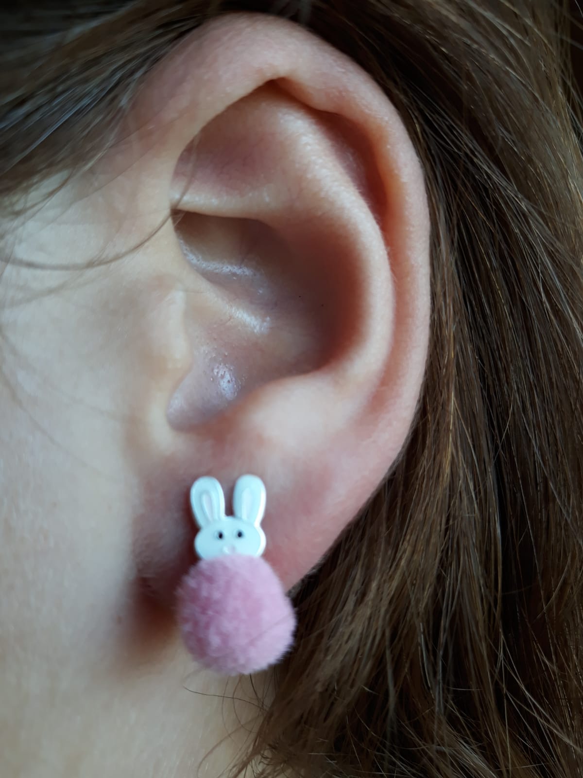 Pendientes para niñas pompón y conejitos de Plata de ley