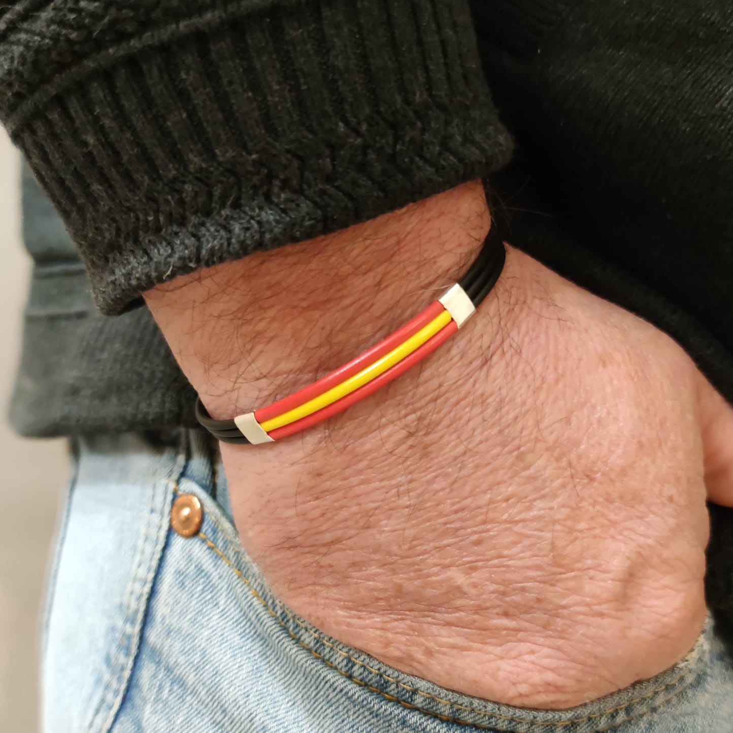 Pulsera unisex de Caucho y Plata de ley con la bandera de España 1