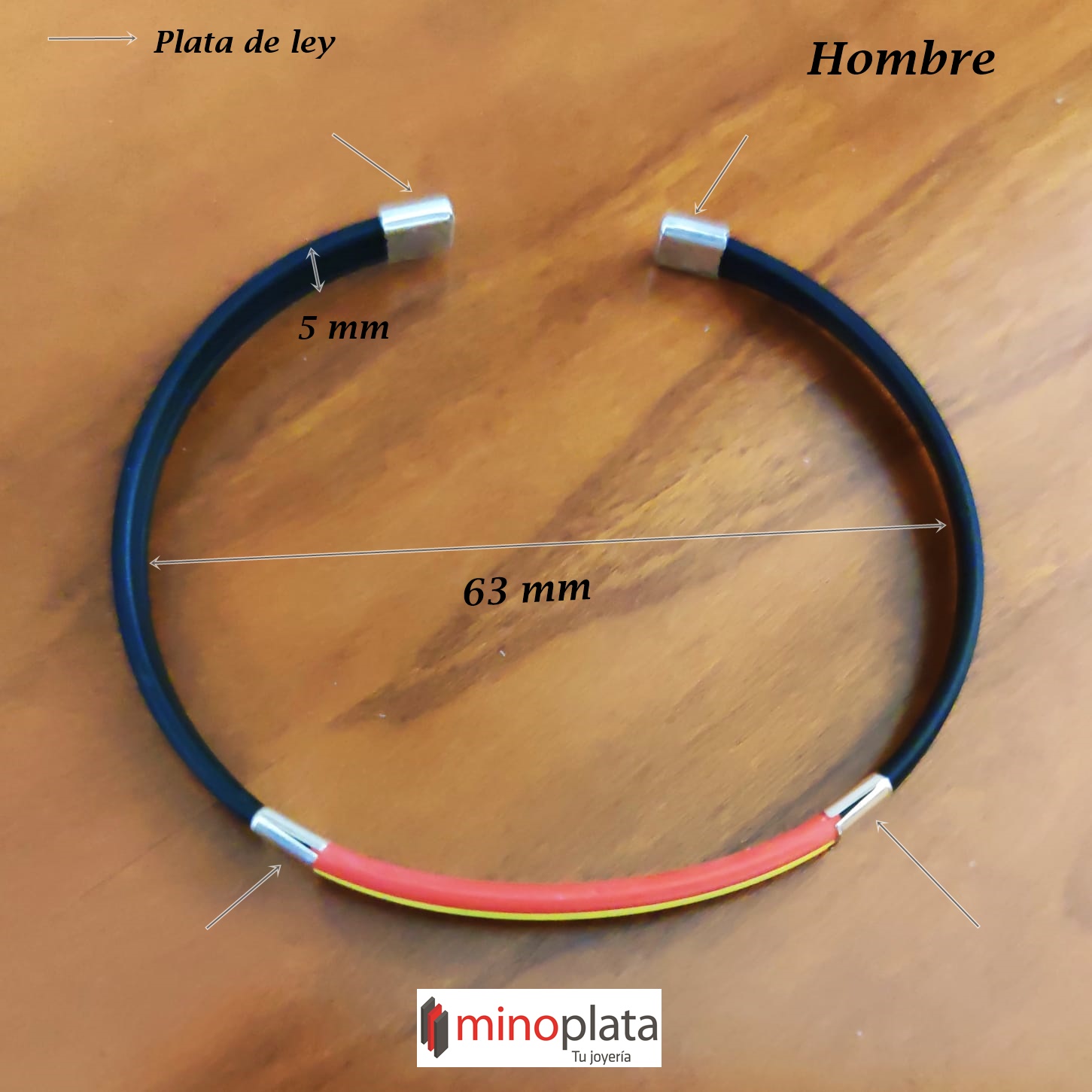 Pulsera unisex de Caucho y Plata de ley con la bandera de España 3