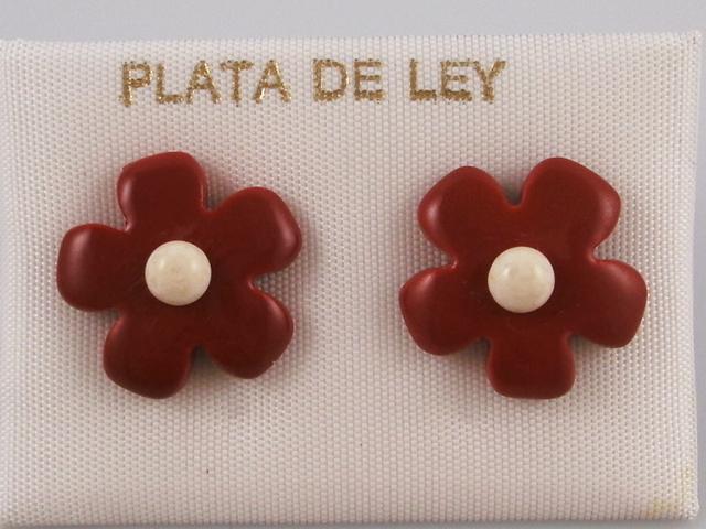 Pendientes de Flor en piedra roja y Plata de ley