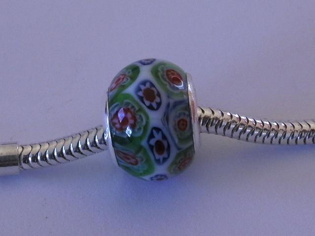 Abalorio de Plata   Murano dibujos verde/ rojo/azul