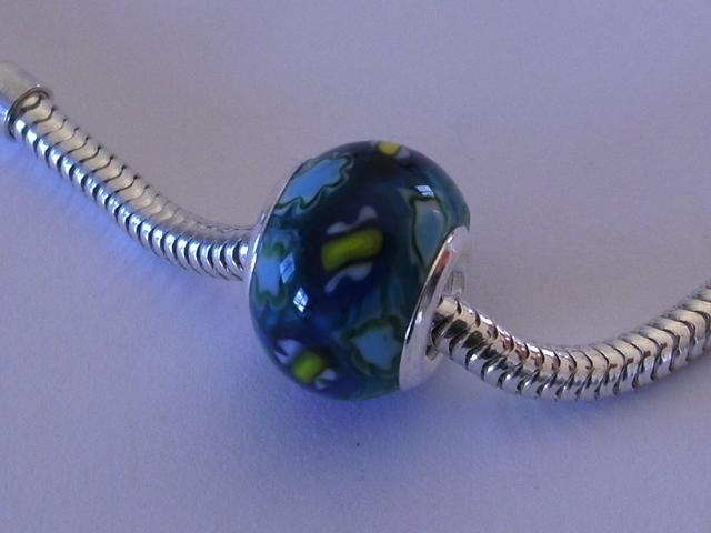 Abalorio de Plata   Murano Azul oscuro y claro